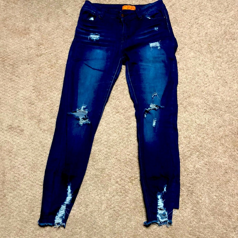 Size 9 distressed dark blue denim jeans